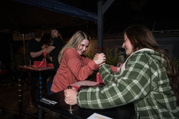 Ella Sabey and Stephanie Vassallo at Sydney Spartans Armwrestling club training at North Rocks.