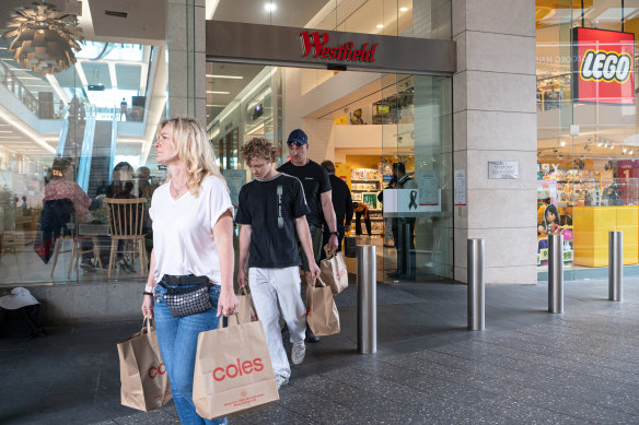 Shoppers leave Bondi Junction Westfield on Friday.