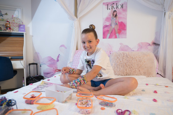 Aria Hay, aged eight, has made more than 50 bracelets ahead of Taylor Swift’s Eras Tour. 