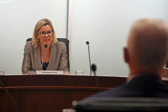 FIFO sexual assaults and harassment inquiry chairwoman Libby Mettam questions officials from the Department of Mines, Industry Regulation and Safety.