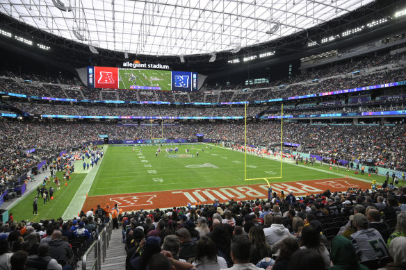 Allegiant Stadium in Las Vegas, home of the NFL’s Raiders, has a capacity of 65,000. It was built at a similar cost to the Gabba.