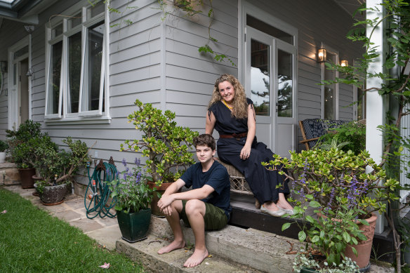 Felicity Stevens and her son James, 14, at home in Sydney.