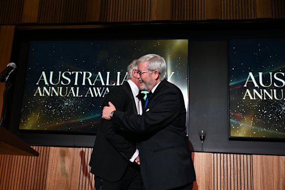 Kevin Rudd with Greg Norman at the Australia Day Awards Gala in Washington in January.