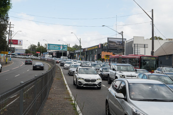 Heavy traffic on Victoria Road on Monday morning.