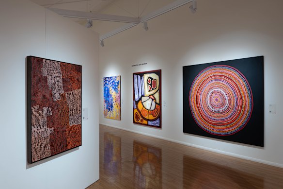 Works by Papunya Tula Artists and Spinifex Arts Project at Desert Mob 2026. 