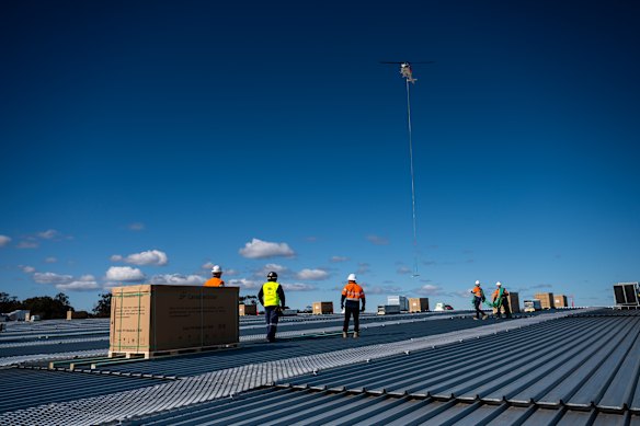 A solar installation at the Moorebank Logistics terminal in western Sydney. 
