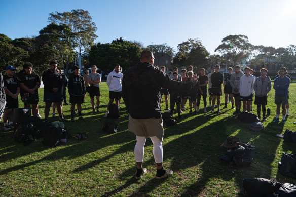 Former Alabama NFL star Jesse Williams, during the talent identification at Newington College as Gridiron Australia is looking for talented kids in Australia to go over and play American football for colleges in the US.