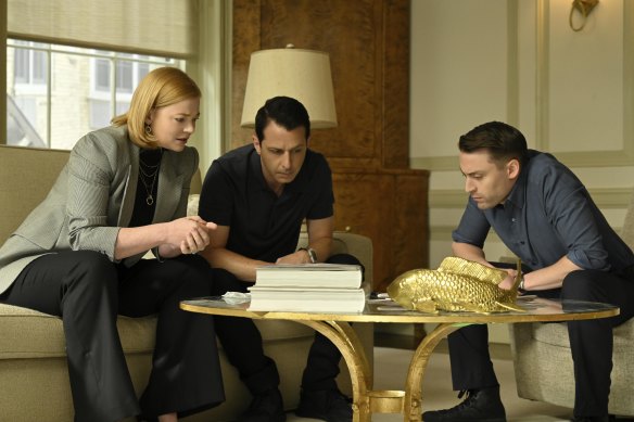 Ambition, power and entitlement (from left): Sarah Snook as Shiv Roy, Jeremy Strong as Kendall Roy and Kieran Culkin as Roman Roy.