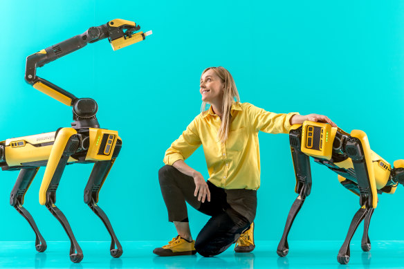 Agnieszka Pilat and her robot dogs.