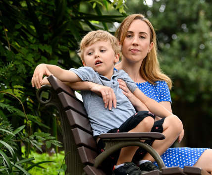 Megan Anderson and her son Aiden  in Newtown.