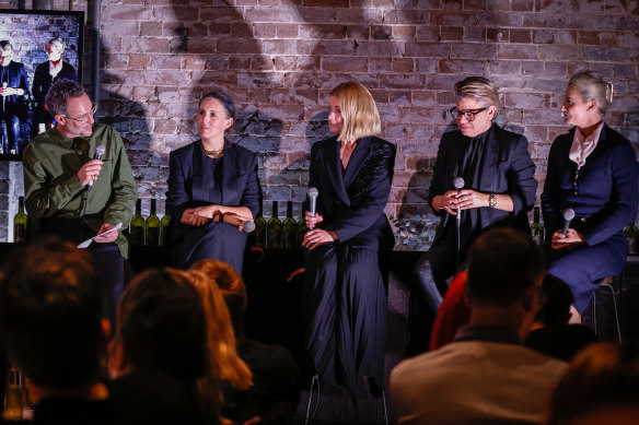 Blackout: Vicinity Centres’ David Henderson interviews Bassike co-founder Mary Lou Ryan, The Volte creative director Kellie Hush, Australian Fashion Council chief executive officer Leila Naja Hibri and acting chief marketing officer, Australian Trade and Investment Commission, Fiona de Jong on a panel at Sydney’s Pendolino restaurant looking at the future of Australian fashion.