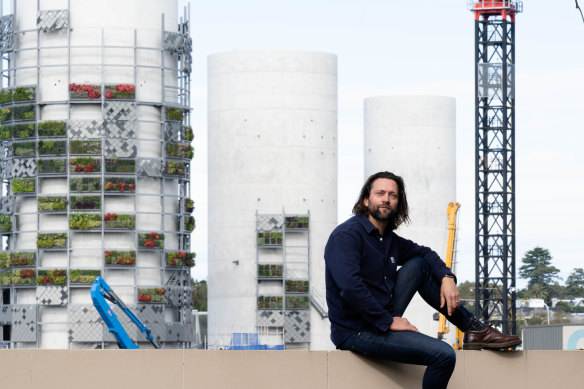 Sydney artist and architect Chris Fox and his “sculptural intervention” at Rozelle Interchange, which is now under construction.