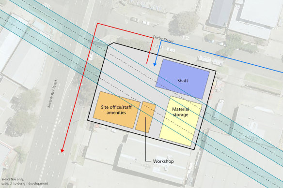 Potential plans for Silverwater, where there is also a service facility and shaft excavation already under way at the corner of Silverwater Road and Derby Street.