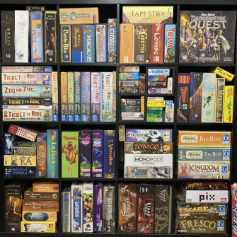 Part of Peter Kinsley's board-game collection. 