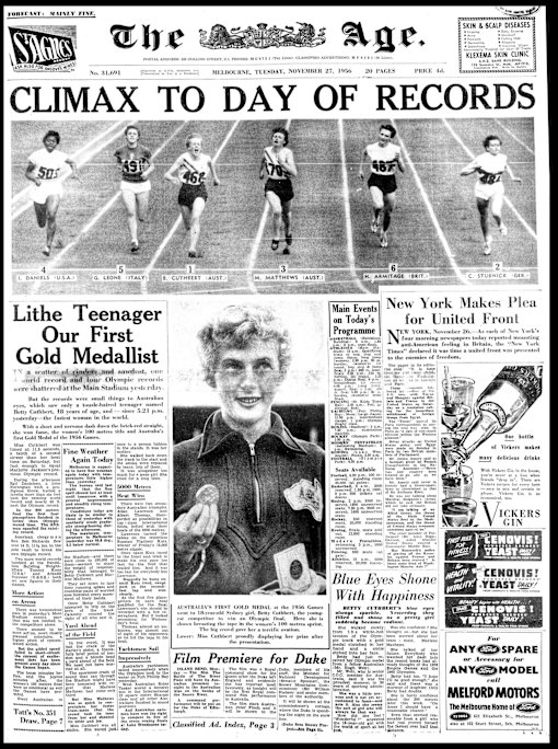 18-year-old Betty became Australia’s first gold medallist at the 1956 Melbourne Games.