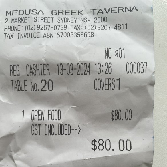 Receipt for lunch with Bruce Beresford.