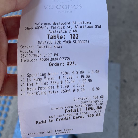 The bill, complimentary mocktails not included.
