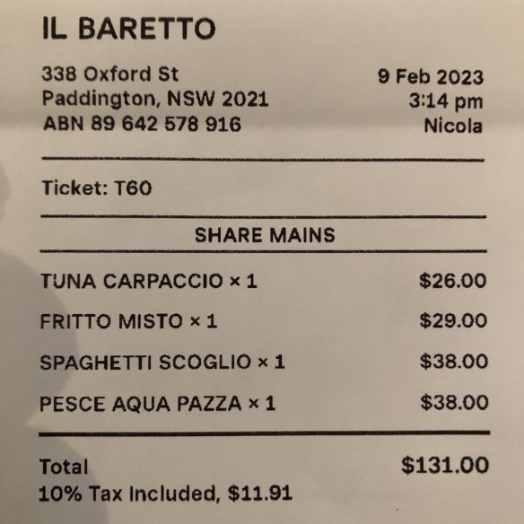 The Bill at Il Baretto