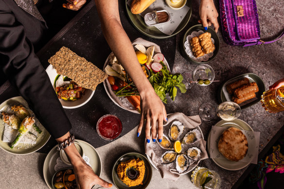 A selection of share-friendly snacks from the Mediterranean-inspired menu at the new-look Rooftop at QT.