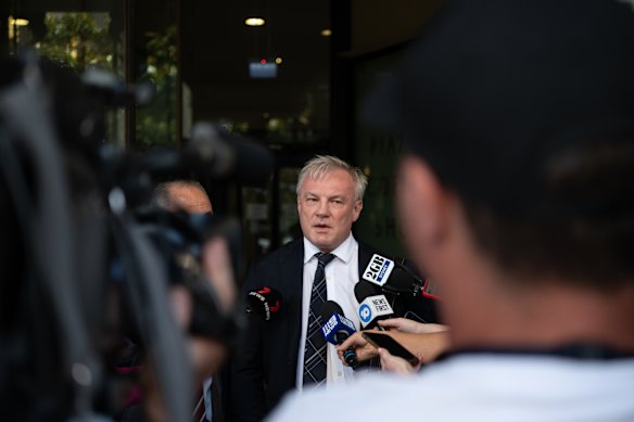 Rugby League journalist Paul Kent leaving Downing Centre court.