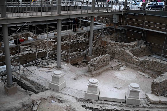 An ancient site is exposed at the newly built Agias Sofias metro station in Thessaloniki, northern Greece.