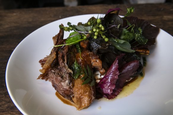 Hung lamb shoulder and charred beets, labneh, cumquat, lemon and ginger jam.