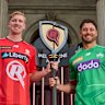 Club captains Will Sutherland and Marcus Stoinis with the Melbourne mace.