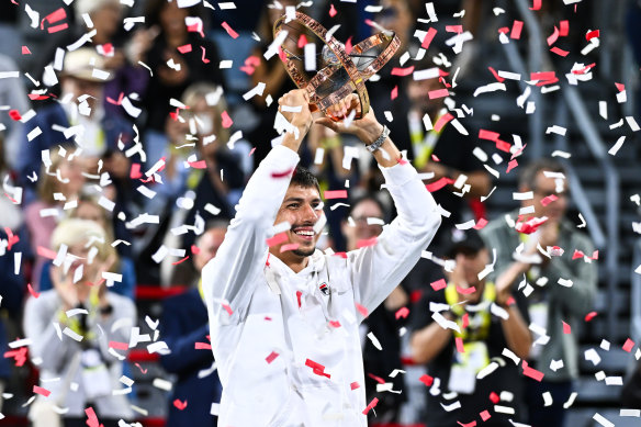 Alexei Popyrin celebrates his first ATP Masters 1000 title at the Canadian Open last year.