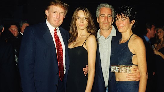 Donald and Melania Trump with Jeffrey Epstein and Ghislaine Maxwell in 2002.