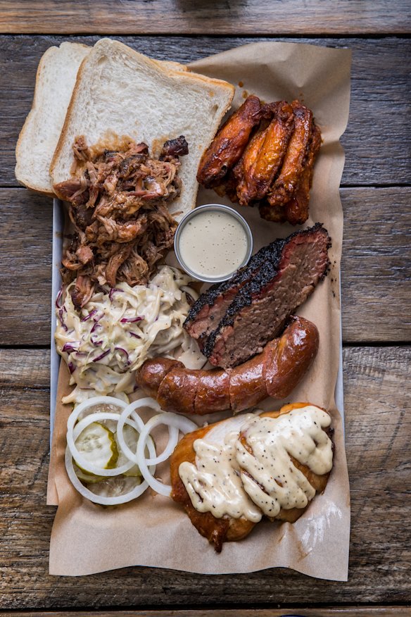 Pitmaster selection platter at Red Gum BBQ.