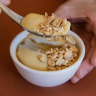 Chilled tofu with syrup.