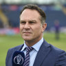 Michael Slater working as a commentator in 2019.