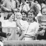 Evonne Goolagong Cawley holds daughter Kelly after winning a tournament in 1978.