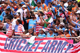Spectators react in the crowd during the ICC Men’s T20 Cricket World Cup West Indies & USA 2024 match between USA and India at  Nassau County International Cricket Stadium on June 12, 2024 in New York, New York. 