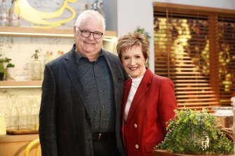 Ian Smith (Harold Bishop) and Jackie Woodburne (Susan Kennedy) at Neighbors' farewell event on Wednesday.