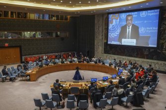 Dünya Sağlık Örgütü Genel Direktörü Dr. Tedros Adhanom Ghebreyesus, Birleşmiş Milletler Güvenlik Konseyi'nin bu ayki toplantısında. 