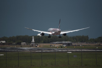Runway issues: A Qantas plane touches down in Darwin.