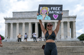 Fans and supporters of pop star Britney Spears protest at the Lincoln Memorial, during the “Free Britney” rally in July.