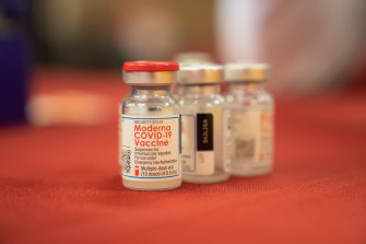 Vials of the Moderna COVID-19 vaccine at a mass vaccination super-site in Chula Vista, California. 