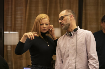 Succession creator Jesse Armstrong (right) with actor Sarah Snook.