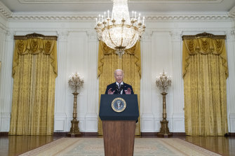 US President Joe Biden speaking about Ukraine on Tuesday. 