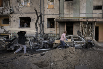 Destrucción en la capital de Ucrania, Kiev.