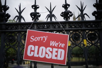 A sign hangs on a gate outside the Westminster parliament following an anti-Brexit protest.