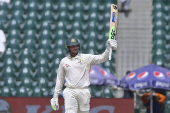 Usman Khawaja on day four of the Lahore Test.