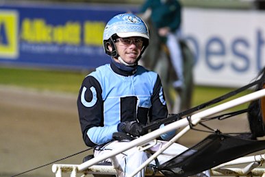Emerging driver Jack Brown in the chair at Menangle Park, harness racing’s headquarters in NSW.