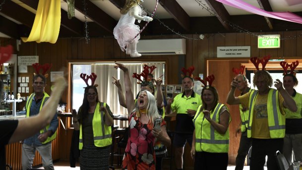 Helen Foulis, in pink, says Bilpin residents can already dance and would rather receive a grant for bushfire infrastructure equipment.