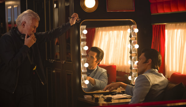 Director Baz Luhrmann with Austin Butler on the set of Elvis.