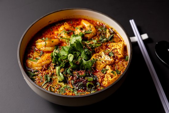 Prawn laksa made with dairy milk.