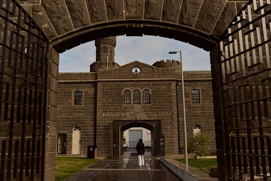 The main gate to the former Pentridge jail, now leading to upscale apartments, shops and a cinema complex.