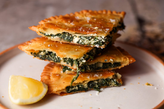 Wood-fired fennel, spinach, chicory and ricotta pie.